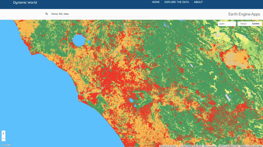 Screenshot di Google Dynamic World sopra Roma