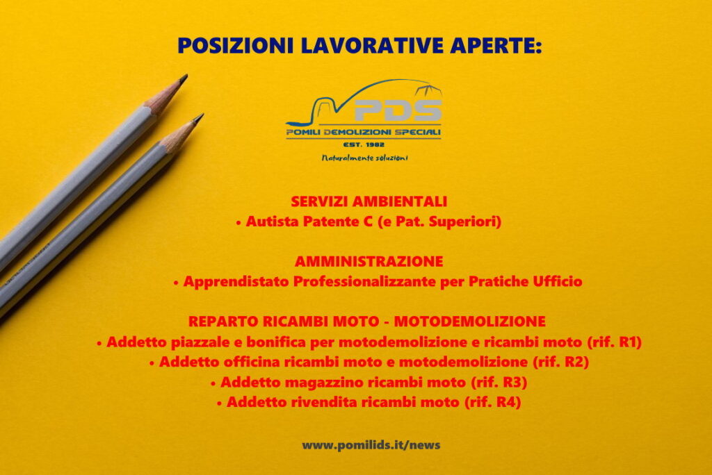 Lavora con noi - Ricerca n° 6 addetti per impianto e uffici - Pomilids